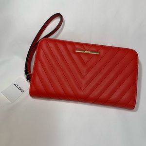 NWT ALDO WALLET RED WITH GOLD ZIPPER & STRAP